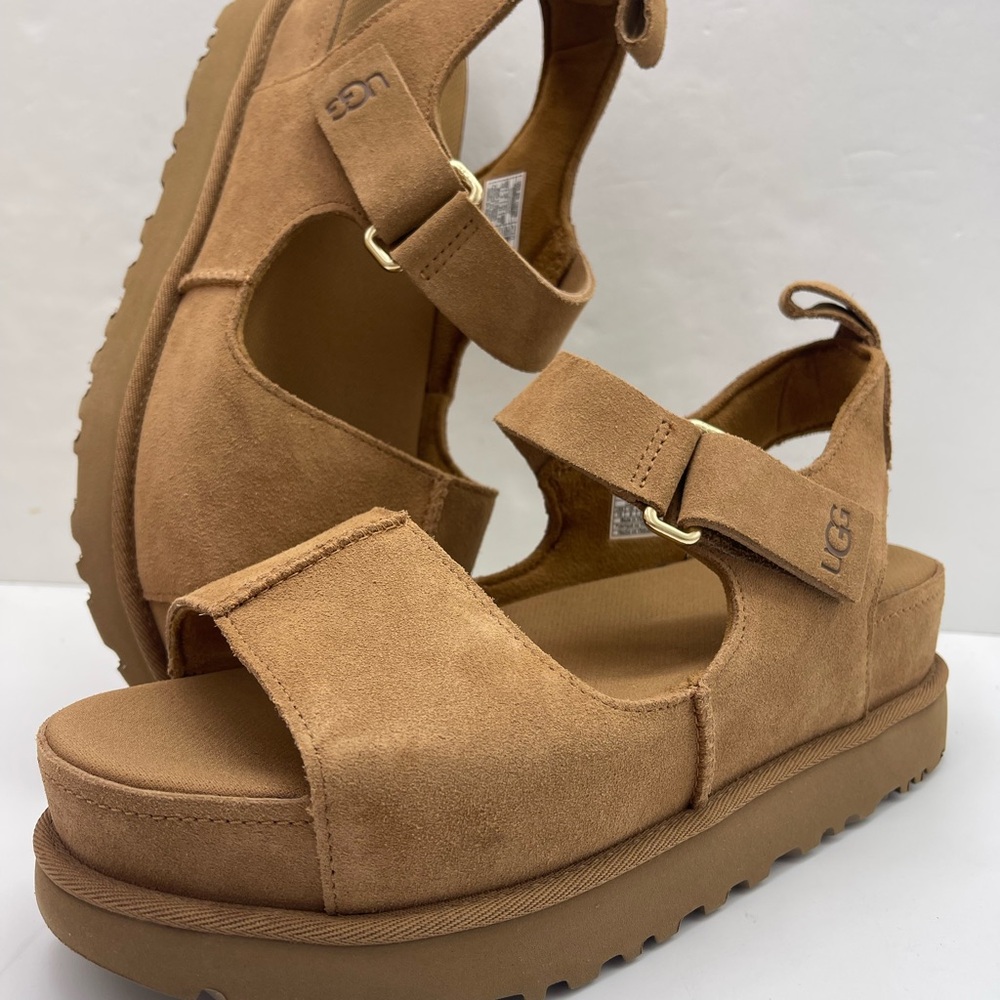 UGG GOLDENSTAR WMNS 10 HI Platform Sandals Chestnut Suede - Picture 13 of 16